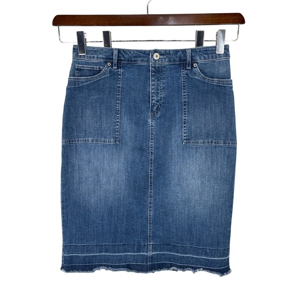 Christopher & Banks Dresses & Skirts - Christopher & Banks Women Denim Skirt Distressed Y2K Retro Western Size 10 Blue